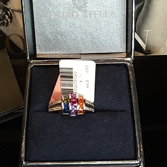 Channel Setting Lustro Stella MulitColor Cluster Diamond Ring Platinum - Picture 7 of 13